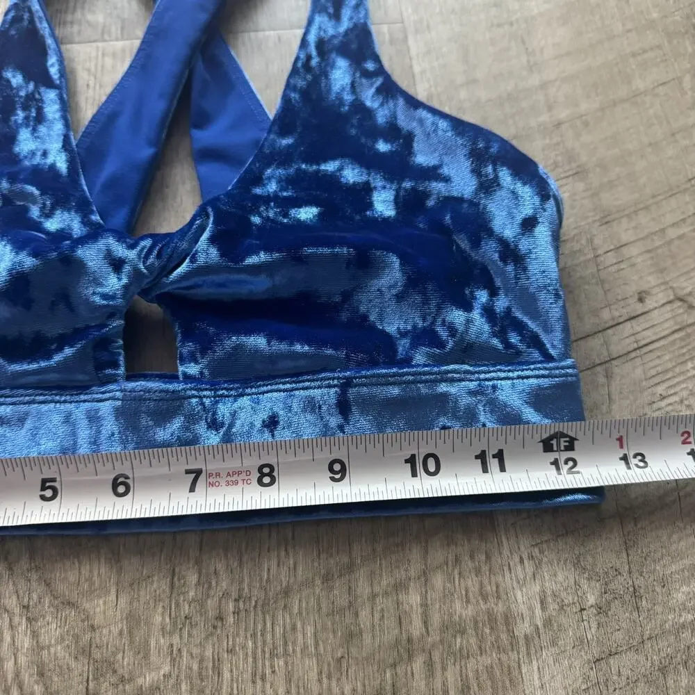 Fabletics Blue Velvet Sports Bra Womens Small Criss Cross Back Cutout Dallas